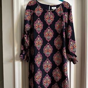 Crown & Ivy Blue and Pink Sheath Dress with Bishop Sleeves